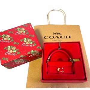 NWT Coach Tabby Mini Bag Charm Red Leather Keychain w Gift Box Dust Bag
